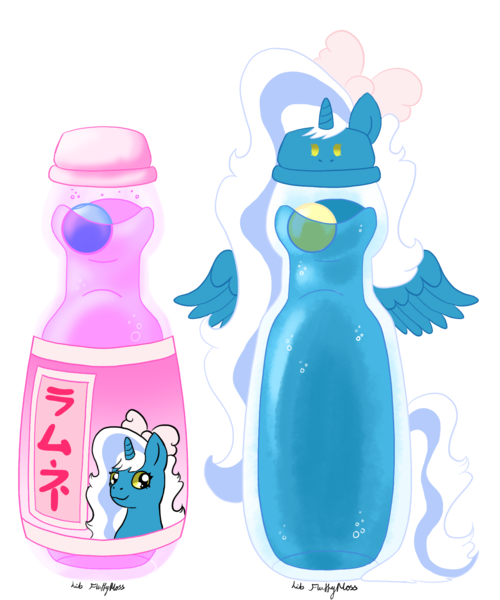 Size: 1498x1797 | Tagged: safe, artist:lib-fluffymoss, derpibooru import, oc, oc:fleurbelle, unofficial characters only, alicorn, pony, bottle, commission, drink, female, image, japanese, moon runes, png, ramune, simple background, soda, transparent background, ych result