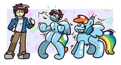 Size: 3899x2094 | Tagged: safe, artist:tranzmuteproductions, derpibooru import, rainbow dash, human, inflatable pony, pegasus, pony, pooltoy pony, :o, air nozzle, commission, emanata, female, forced smile, grin, high res, human male, image, inanimate tf, inflatable, male, male to female, mare, muffled words, onomatopoeia, open mouth, out of frame, outline, png, pool toy, rubber, rule 63, shiny, shrunken pupils, smiling, solo, squeak, starry background, sweat, sweatdrops, terrified, transformation, transformation sequence, transgender transformation, wiggling