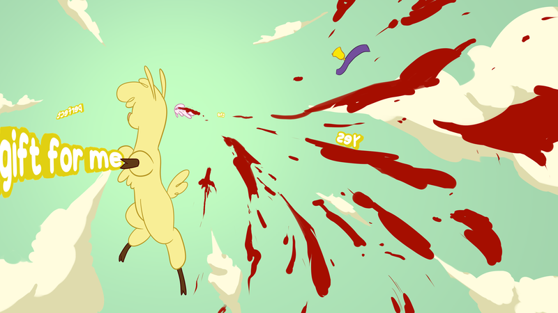 Size: 2655x1493 | Tagged: semi-grimdark, artist:hitsuji, derpibooru import, alpaca, sheep, smile hd, them's fightin' herds, blood, blood splatter, breaking the fourth wall, cloud, community related, duo, image, paprika (tfh), png, pom (tfh)