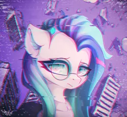 Size: 3258x3000 | Tagged: safe, artist:stahlkat, derpibooru import, oc, unofficial characters only, pony, bust, chromatic aberration, ear fluff, error, female, glasses, glitch, hair accessory, high res, image, looking at you, png, portrait, round glasses, solo, three quarter view