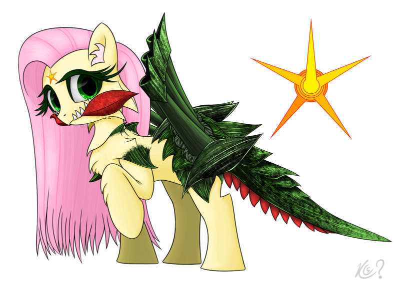 Size: 2015x1464 | Tagged: safe, alternate version, artist:questionmarkdragon, derpibooru import, oc, oc:flutterozoa, unofficial characters only, hybrid, female, image, offspring, parent:fluttershy, png, simple background, solo, transparent background