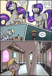 Size: 1920x2816 | Tagged: safe, artist:shieltar, derpibooru import, part of a set, derpy hooves, twilight sparkle, pony, unicorn, comic:giant twilight, comic, cute, dialogue, ethereal mane, female, giant pony, giant twilight sparkle, giantess, high res, image, jpeg, macro, mare, part of a series, signature, size difference, statue, twiabetes, unicorn twilight