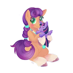 Size: 886x886 | Tagged: safe, artist:therainbowtroll, derpibooru import, sunny starscout, twilight sparkle, twilight sparkle (alicorn), alicorn, earth pony, pony, blushing, cute, female, g5, image, plushie, png, simple background, solo, transparent background