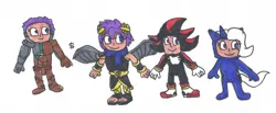 Size: 1280x529 | Tagged: safe, artist:spaton37, derpibooru import, trixie, human, clothes, cosplay, costume, crossover, dark pit, humanized, image, jetstream sam, jewelpet, jpeg, luea, shadow the hedgehog, sonic the hedgehog (series), traditional art