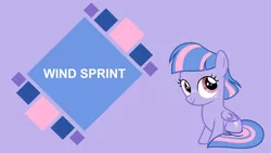 Size: 4400x2475 | Tagged: safe, artist:luckreza8, derpibooru import, edit, editor:quoterific, wind sprint, pegasus, pony, board, female, filly, high res, image, png, simple background, sitting, solo, text, wallpaper