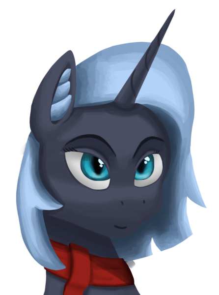 Size: 1000x1346 | Tagged: safe, artist:trotski432, derpibooru import, oc, oc:snowshine frost, pony, unicorn, bust, clothes, female, image, mare, png, portrait, scarf, simple background, transparent background