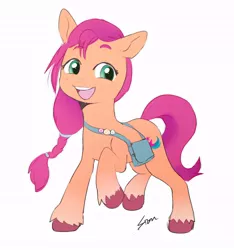 Size: 652x698 | Tagged: safe, artist:ao_sion, artist:sion, derpibooru import, sunny starscout, earth pony, pony, bag, female, g5, image, jpeg, mare, saddle bag, smiling, solo