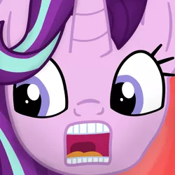 Size: 1920x1920 | Tagged: safe, artist:manerg, derpibooru import, starlight glimmer, ponified, pony, unicorn, album cover, derpibooru exclusive, image, in the court of the crimson king, king crimson, looking sideways, open mouth, parody, png, ponified album cover, progressive rock, screaming, solo