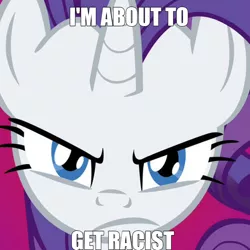 Size: 1136x1136 | Tagged: safe, derpibooru import, rarity, pony, unicorn, g4, image, jpeg, my little pony, racism, racisty, shitposting, solo