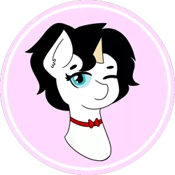 Size: 750x750 | Tagged: safe, artist:embermare, artist:emberstoneeqf, derpibooru import, oc, oc:wafflehead, unofficial characters only, pony, unicorn, bowtie, bust, colored, female, flat colors, image, mare, meta, png, portrait, present, solo, twitter