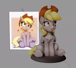 Size: 885x790 | Tagged: safe, artist:pabbley, artist:v747, derpibooru import, derpy hooves, pegasus, pony, 3d, :p, accessory theft, applejack's hat, chest fluff, cowboy hat, cute, derpabetes, female, gray background, hat, image, jpeg, mare, silly, simple background, solo, tongue out