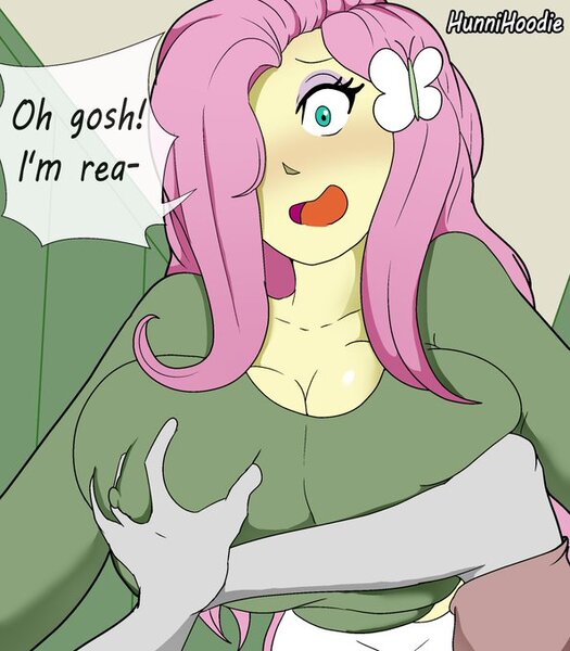 Size: 595x680 | Tagged: suggestive, artist:skyearts, derpibooru import, fluttershy, equestria girls, accidental groping, big breasts, blushing, breast grab, breast squish, breasts, busty fluttershy, clothes, embarrassed, erect nipples, female, female focus, grope, hair accessory, hair over one eye, huge breasts, image, jpeg, nipple outline, offscreen character, on top, open mouth, pov, solo focus, speech bubble, tripped, wide eyes