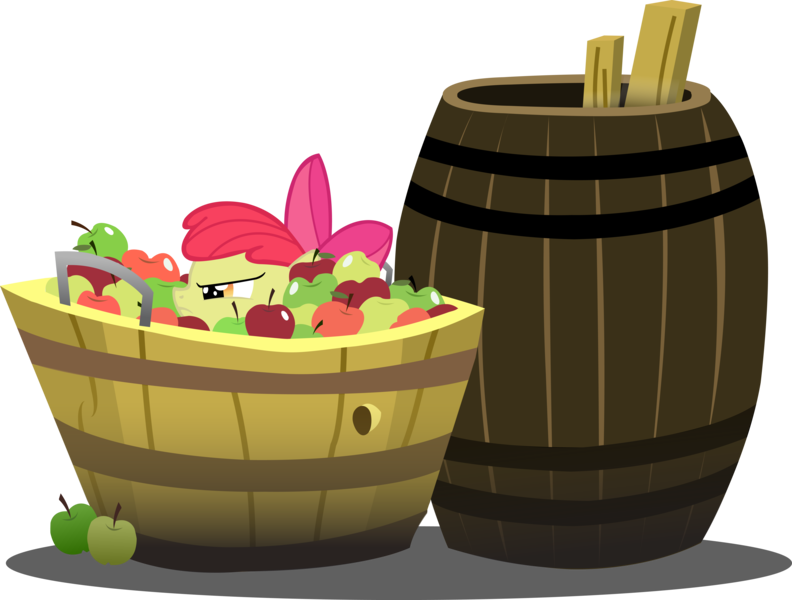 Size: 6799x5150 | Tagged: safe, artist:agryx, derpibooru import, apple bloom, earth pony, pony, apple, barrel, bucket, female, filly, food, image, png, solo, vector