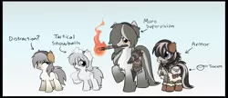 Size: 3319x1437 | Tagged: safe, artist:anonymous, oc, oc:crackling fire, oc:frostbite, oc:niveous, oc:snowfall, unofficial characters only, pony, taiga pony, /mlp/, bag, blizzard rescue team, boots, chest fluff, coat markings, cup, earmuffs, eyes closed, female, filly, fluffy, gradient background, hoof fluff, image, looking at you, mare, pale belly, png, saddle bag, shoes, snow, snowball, socks (coat marking), teacup, torch