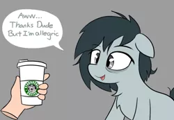 Size: 1110x766 | Tagged: safe, artist:icey, derpibooru import, oc, oc:sleepy goodnight, unofficial characters only, earth pony, human, pony, coffee, disembodied head, image, png, starbucks, text