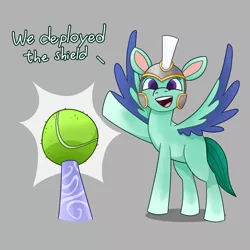Size: 2000x2000 | Tagged: safe, derpibooru import, izzy moonbow, pegasus, pony, my little pony: a new generation, spoiler:g5, spoiler:my little pony: a new generation, ball, g5, guard, horn, horn impalement, hornball, image, izzy's tennis ball, male, offscreen character, png, royal guard, stallion, tennis ball, thunder (g5)
