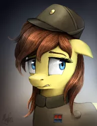 Size: 1300x1681 | Tagged: safe, artist:magfen, derpibooru import, oc, oc:clover springs, unofficial characters only, earth pony, pony, bust, clothes, female, image, nervous, officer, png, star wars, uniform