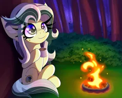 Size: 2500x2000 | Tagged: safe, artist:windykirin, derpibooru import, oc, oc:misty breeze, unofficial characters only, earth pony, campfire, female, fire, forest, image, png, solo, tree