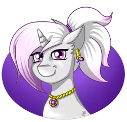 Size: 2916x2790 | Tagged: safe, artist:olificus, derpibooru import, oc, oc:white wedding, pony, unicorn, commission, ear piercing, earring, high res, image, jewelry, necklace, piercing, png, ponytail, simple background, smiling, solo, transparent background