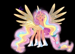 Size: 1600x1172 | Tagged: safe, artist:daydreamsunset23, derpibooru import, sunny starscout, alicorn, pony, my little pony: a new generation, the last problem, spoiler:my little pony: a new generation, black background, eyes closed, female, g5, g5 to g4, glow, glowing horn, glowing wings, horn, image, jpeg, multicolored hair, rainbow hair, simple background, sunnycorn, wings