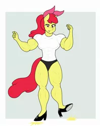 Size: 1570x1985 | Tagged: suggestive, artist:matchstickman, derpibooru import, apple bloom, anthro, pony, apple brawn, bow, breasts, busty apple bloom, clothes, female, high heels, image, jpeg, muscles, muscular female, shoes, solo, tap dancing