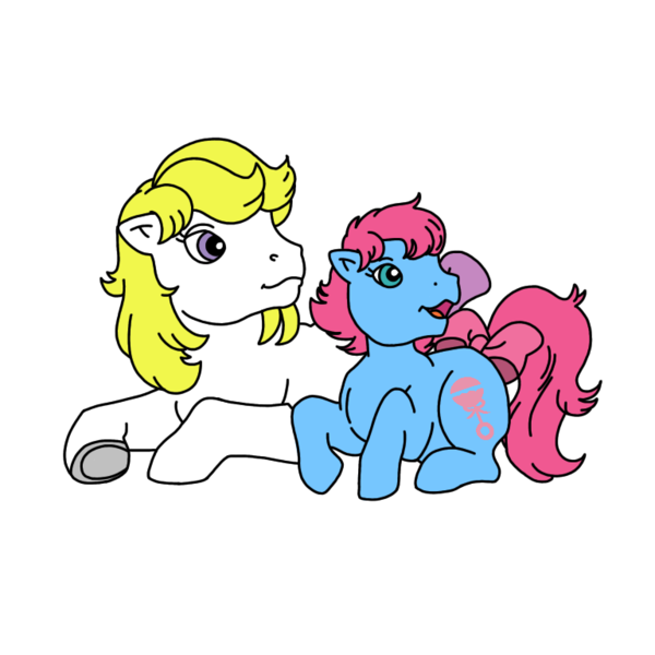 Size: 768x768 | Tagged: safe, artist:warnerbrother65, derpibooru import, baby cuddles, surprise, earth pony, pegasus, pony, baby, baby pony, bow, daughter, female, filly, foster daughter, foster mother, frog (hoof), g1, image, lying down, mare, mother, mother and child, mother and daughter, open mouth, open smile, png, prone, simple background, smiling, tail, tail bow, together, transparent background, underhoof, vector