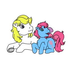 Size: 768x768 | Tagged: safe, artist:warnerbrother65, derpibooru import, baby cuddles, surprise, earth pony, pegasus, pony, baby, baby pony, bow, daughter, female, filly, foster daughter, foster mother, frog (hoof), g1, image, lying down, mare, mother, mother and child, mother and daughter, open mouth, open smile, png, prone, simple background, smiling, tail, tail bow, together, transparent background, underhoof, vector
