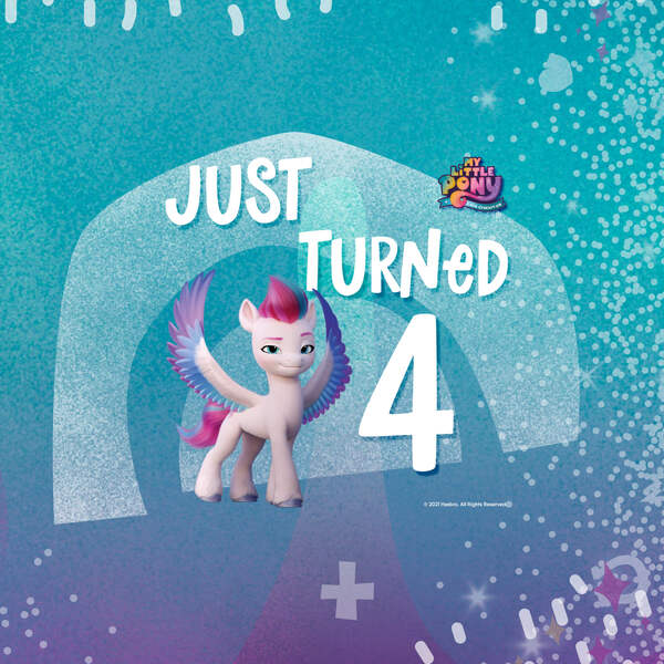 Size: 2127x2127 | Tagged: safe, derpibooru import, official, zipp storm, pegasus, pony, my little pony: a new generation, 4, abstract background, female, g5, greeting card, image, jpeg, mare, my little pony: a new generation logo, solo, text, touchnote