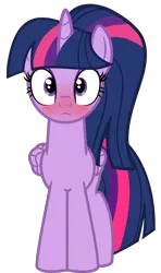 Size: 3168x5342 | Tagged: suggestive, artist:severity-gray, derpibooru import, twilight sparkle, twilight sparkle (alicorn), alicorn, pony, absurd resolution, alternate hairstyle, blushing, derpibooru exclusive, eyeshadow, female, folded wings, image, looking at you, makeup, mare, png, ponytail, simple background, solo, transparent background, wings