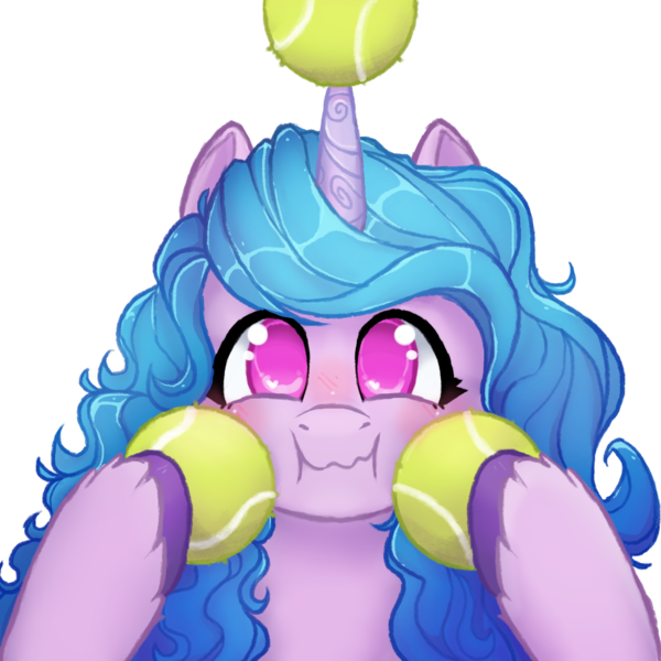 Size: 1060x1060 | Tagged: artist needed, safe, derpibooru import, izzy moonbow, pony, unicorn, /mlp/, ball, cute, drawthread, female, g5, horn, horn guard, hornball, image, izzy's tennis ball, izzybetes, looking at you, mare, png, simple background, solo, tennis ball, that pony sure does love tennis balls, transparent background