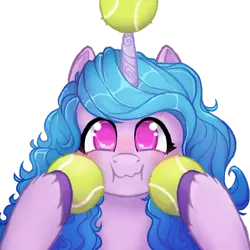 Size: 1060x1060 | Tagged: artist needed, safe, derpibooru import, izzy moonbow, pony, unicorn, /mlp/, ball, cute, drawthread, female, g5, horn, horn guard, hornball, image, izzy's tennis ball, izzybetes, looking at you, mare, png, simple background, solo, tennis ball, that pony sure does love tennis balls, transparent background