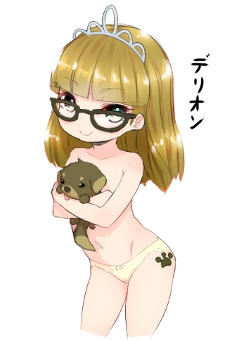 Size: 340x485 | Tagged: questionable, artist:born-to-die, banned from derpibooru, ponybooru import, zippoorwhill, dog, human, adorasexy, animal, belly button, breasts, clothes, cute, cutie mark, cutie mark on human, delicious flat chest, female, glasses, humanized, image, jewelry, jpeg, lolicon, looking at you, partial nudity, puppy, sexy, simple background, small breasts, solo, solo focus, tiara, topless, underage, underwear, white background