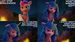 Size: 1280x720 | Tagged: safe, derpibooru import, edit, edited screencap, editor:quoterific, screencap, izzy moonbow, sunny starscout, earth pony, pony, unicorn, my little pony: a new generation, spoiler:g5, spoiler:my little pony: a new generation, female, floppy ears, g5, image, mare, night, open mouth, png