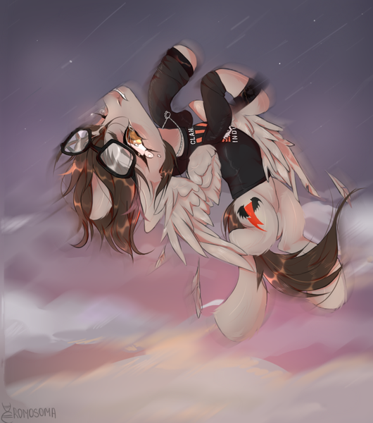 Size: 706x800 | Tagged: safe, artist:dauhrom, derpibooru import, ponified, pony, clothes, cloud, commission, crying, flying, glasses, hoodie, image, jewelry, male, mikey way, my chemical romance, necklace, png, solo, stallion, wings, wristband, ych result