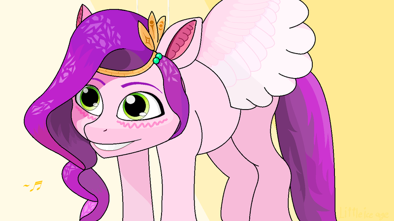 Size: 1440x810 | Tagged: safe, artist:littleiceage, derpibooru import, pipp petals, pegasus, pony, my little pony: a new generation, spoiler:my little pony: a new generation, blushing, female, g5, grin, image, ms paint, png, simple background, smiling, solo, wires