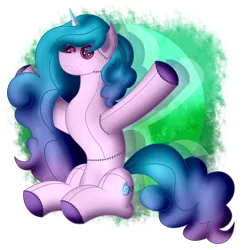 Size: 1364x1388 | Tagged: safe, artist:thebenalpha, derpibooru import, izzy moonbow, unicorn, my little pony: a new generation, button eyes, female, g5, image, plushie, plushification, png, simple background, solo, transparent background