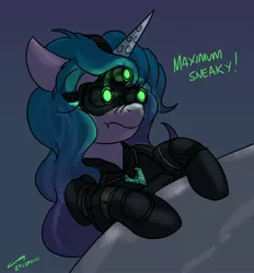 Size: 2826x3039 | Tagged: safe, artist:buckweiser, derpibooru import, izzy moonbow, pony, unicorn, female, g5, goggles, horn, image, jpeg, mare, night vision goggles, sam fisher, sneaky, solo, splinter cell