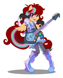 Size: 1920x2359 | Tagged: safe, artist:jack-pie, derpibooru import, oc, oc:jack pie, equestria girls, rainbow rocks, boots, clothes, dress, ears, guitar, image, musical instrument, png, shoes, simple background, transparent background, wings