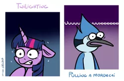 Size: 1280x840 | Tagged: safe, artist:poecillia-gracilis19, derpibooru import, twilight sparkle, crack shipping, crossover, crossover shipping, female, image, jpeg, male, mordecai, mordetwi, regular show, shipping, straight, twilighting