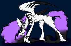 Size: 2513x1637 | Tagged: safe, artist:beamybutt, derpibooru import, oc, unofficial characters only, hengstwolf, pegasus, pony, werewolf, blue background, collar, colored wings, commission, ear fluff, eyelashes, image, pegasus oc, png, simple background, solo, spiked collar, two toned wings, wings, ych result