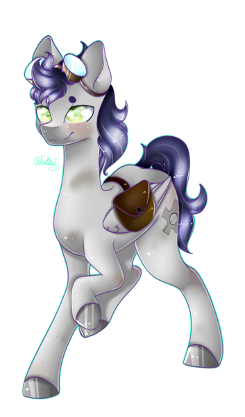 Size: 1878x3192 | Tagged: safe, artist:fantisai, derpibooru import, oc, unofficial characters only, pegasus, pony, bag, goggles, hoof polish, image, pegasus oc, png, raised hoof, saddle bag, simple background, smiling, solo, transparent background, wings