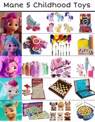 Size: 716x912 | Tagged: safe, derpibooru import, applejack, fluttershy, hitch trailblazer, izzy moonbow, pinkie pie, pipp petals, rainbow dash, rarity, sunny starscout, twilight sparkle, zipp storm, g5, gak, image, jpeg, mane five (g5), mane six, toy