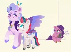 Size: 1698x1246 | Tagged: safe, artist:tsuyu_pony, derpibooru import, pipp petals, queen haven, zipp storm, pegasus, pony, female, g5, image, jpeg, mother and child, mother and daughter, siblings, sisters