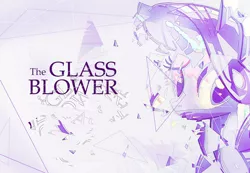 Size: 1000x692 | Tagged: safe, artist:akurion, derpibooru import, rarity, pony, unicorn, fanfic, fanfic:the glass blower, abstract, abstract art, abstract background, big eyes, bust, fanfic art, fanfic cover, female, glass, horn, image, jpeg, looking at you, mare, modern art, portrait, shattered glass, solo, text, triangle