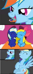 Size: 2000x4500 | Tagged: suggestive, artist:shelikof launch, derpibooru import, rainbow dash, oc, oc:cuteamena, oc:electric blue, pegasus, pony, comic, couple, derpibooru exclusive, electricute, female, image, looking at you, mare, micro, nuzzling, png, preddash, shipping, smiling, smirk, tongue out, uvula, vore