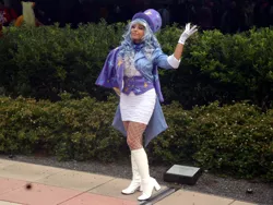 Size: 2572x1929 | Tagged: safe, artist:mieucosplay, derpibooru import, trixie, human, bronycon, bronycon 2014, boots, clothes, cosplay, costume, gloves, high heel boots, image, irl, irl human, photo, png, shoes