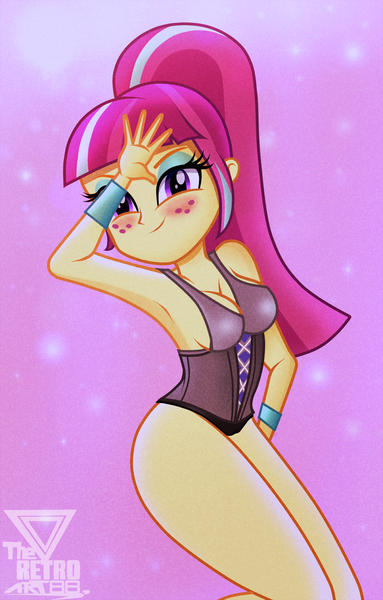 Size: 1000x1566 | Tagged: suggestive, alternate version, artist:theretroart88, derpibooru import, sour sweet, equestria girls, clothes, female, freckles, image, looking at you, png, solo, solo female, stupid sexy sour sweet, swimsuit