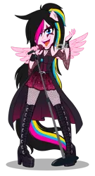 Size: 1024x1901 | Tagged: safe, artist:zoe-975, derpibooru import, oc, oc:zoe star pink, equestria girls, rainbow rocks, boots, clothes, dress, image, microphone, png, shoes, simple background, solo, tongue out, transparent background, wings