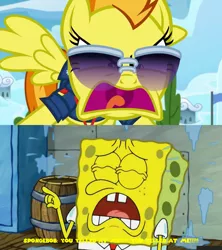 Size: 1920x2160 | Tagged: safe, banned from derpibooru, deleted from derpibooru, edit, edited screencap, screencap, spitfire, season 8, the washouts (episode), spoiler:s08, angry, crying, image, png, spongebob squarepants, spongebob squarepants (character)