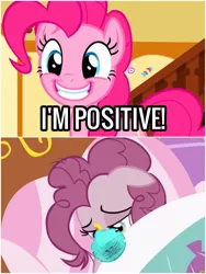 Size: 1500x1999 | Tagged: safe, derpibooru import, edit, edited screencap, screencap, pinkie pie, coronavirus, image, jpeg, mask, positive, positive ponies, pun